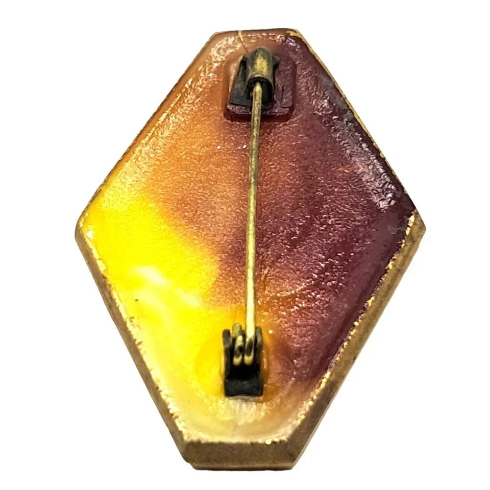 Czech‎ Glass Brooch Caramel Swirl Gold Tone Vintage Costume Jewelry